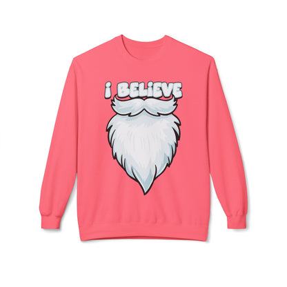 "I Believe" Santa Beard Holiday Crewneck Sweatshirt