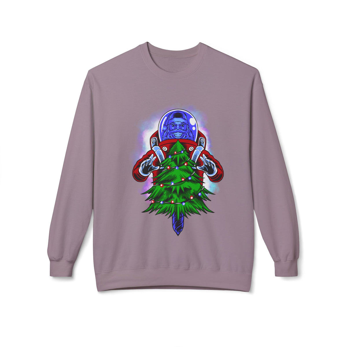 Astronaut Santa Pouncing on a Christmas Tree Crewneck Sweatshirt