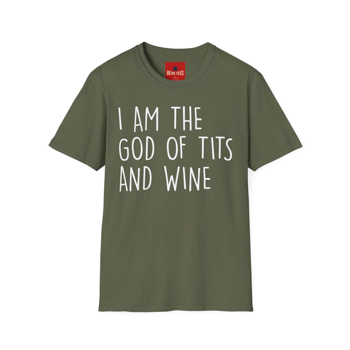 Graphic T-Shirt — "I Am the God of Tits and Wine" Funny Slogan Tee for Wine Lovers & Bachelorette Gifts