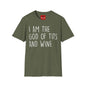 Graphic T-Shirt — "I Am the God of Tits and Wine" Funny Slogan Tee for Wine Lovers & Bachelorette Gifts