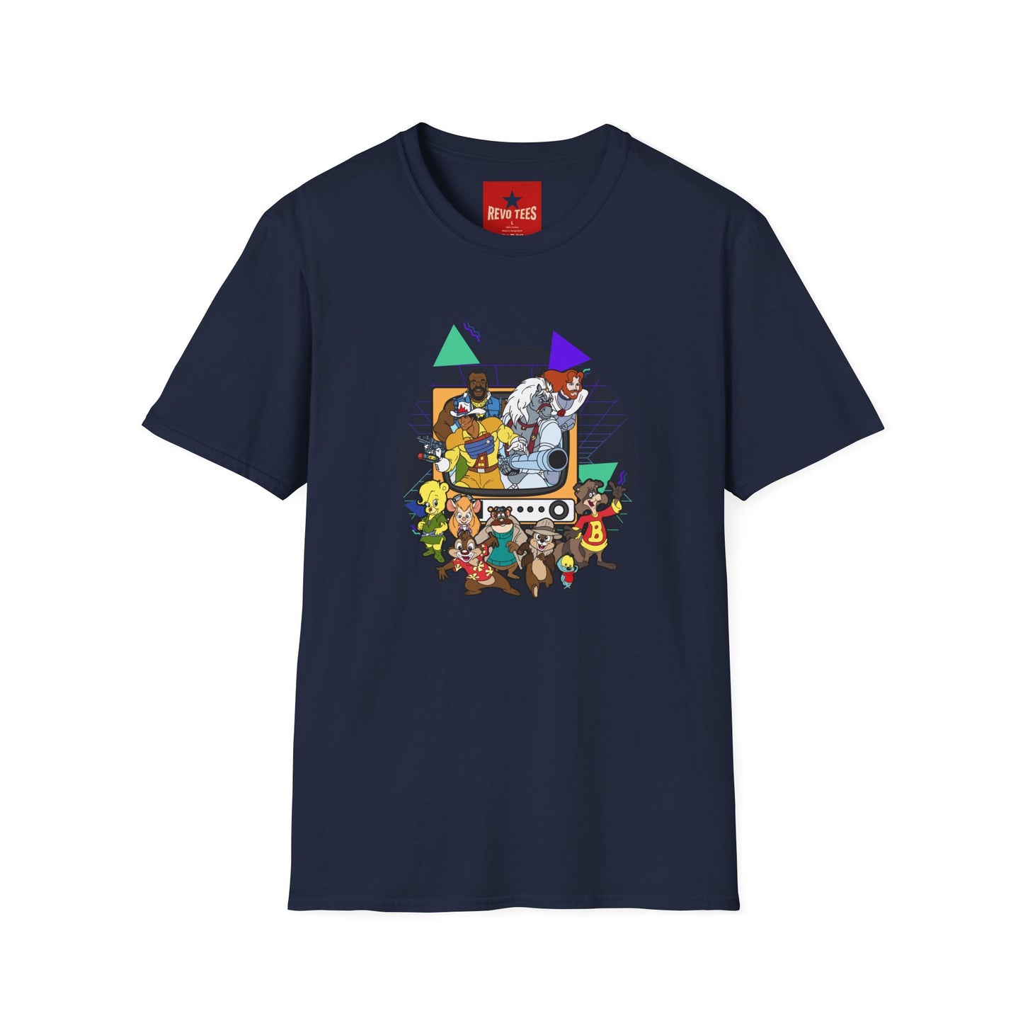 Retro Cartoon Crew T-Shirt — Vintage TV Character Collage