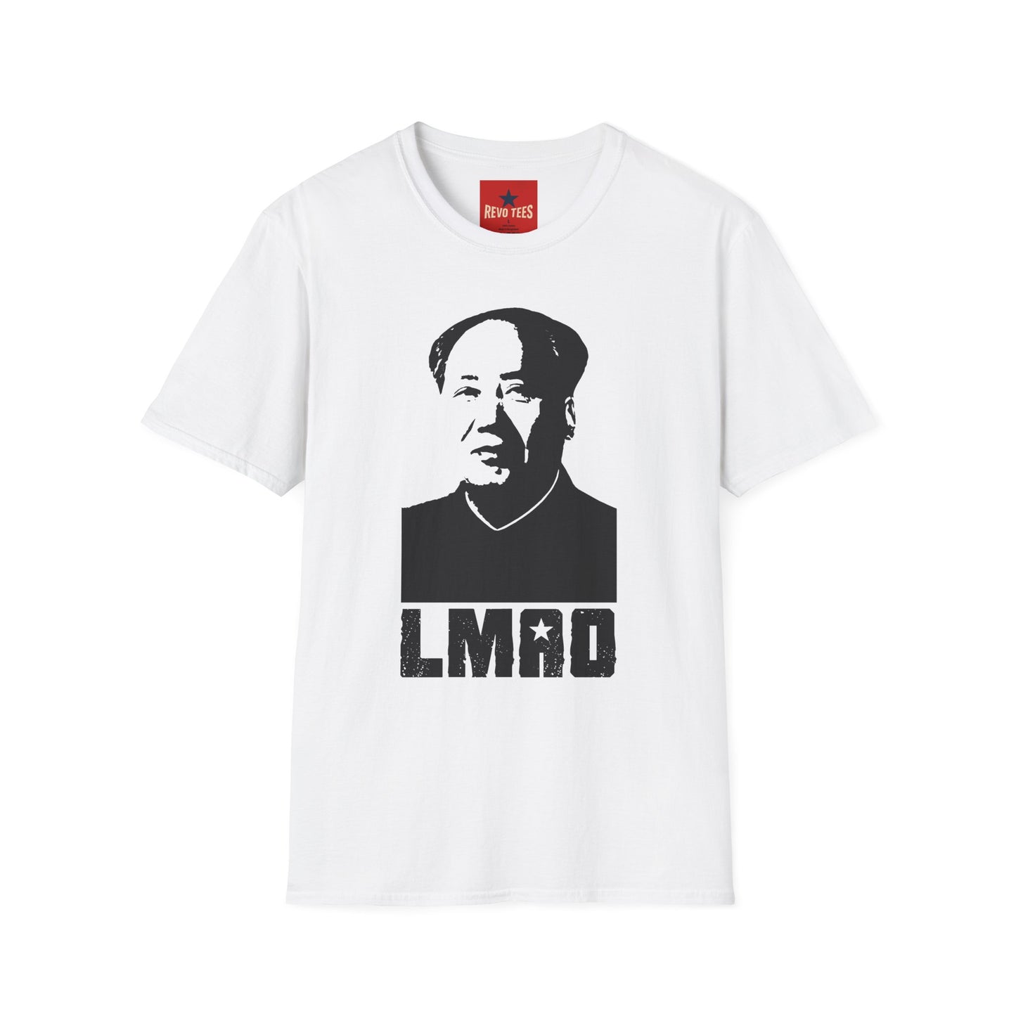 Graphic Tee with Bold Monochrome Portrait and "LMAO" Text