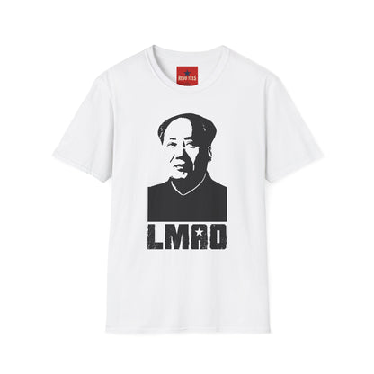 Graphic Tee with Bold Monochrome Portrait and "LMAO" Text