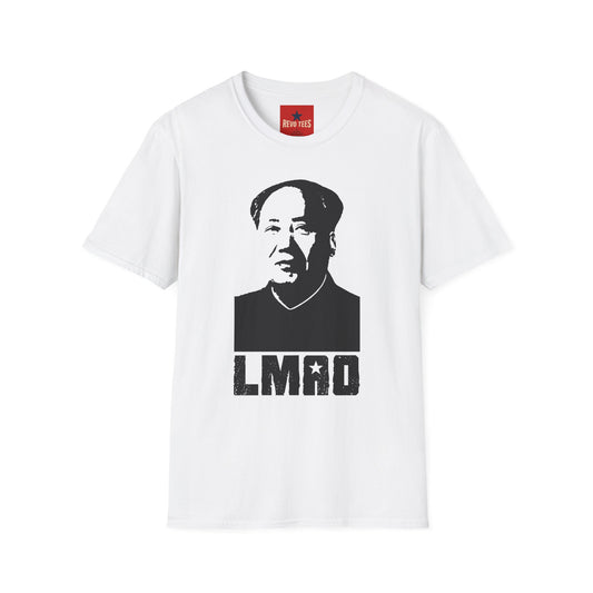 Revotees Graphic with Bold Monochrome Portrait and Lmao Text T-Shirt