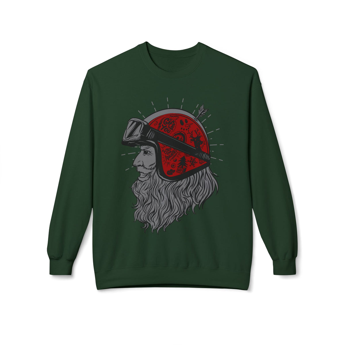 Santa the Bearded Rider  – Red Helmet Moto Crewneck Sweatshirt