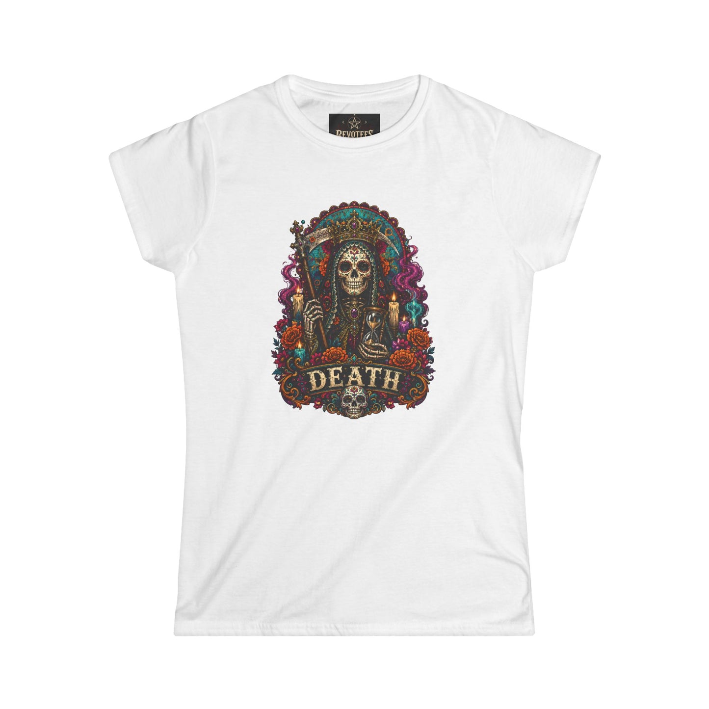 Day of the Dead "Death" Skull Tee — Women's Gothic Floral Graphic Shirt
