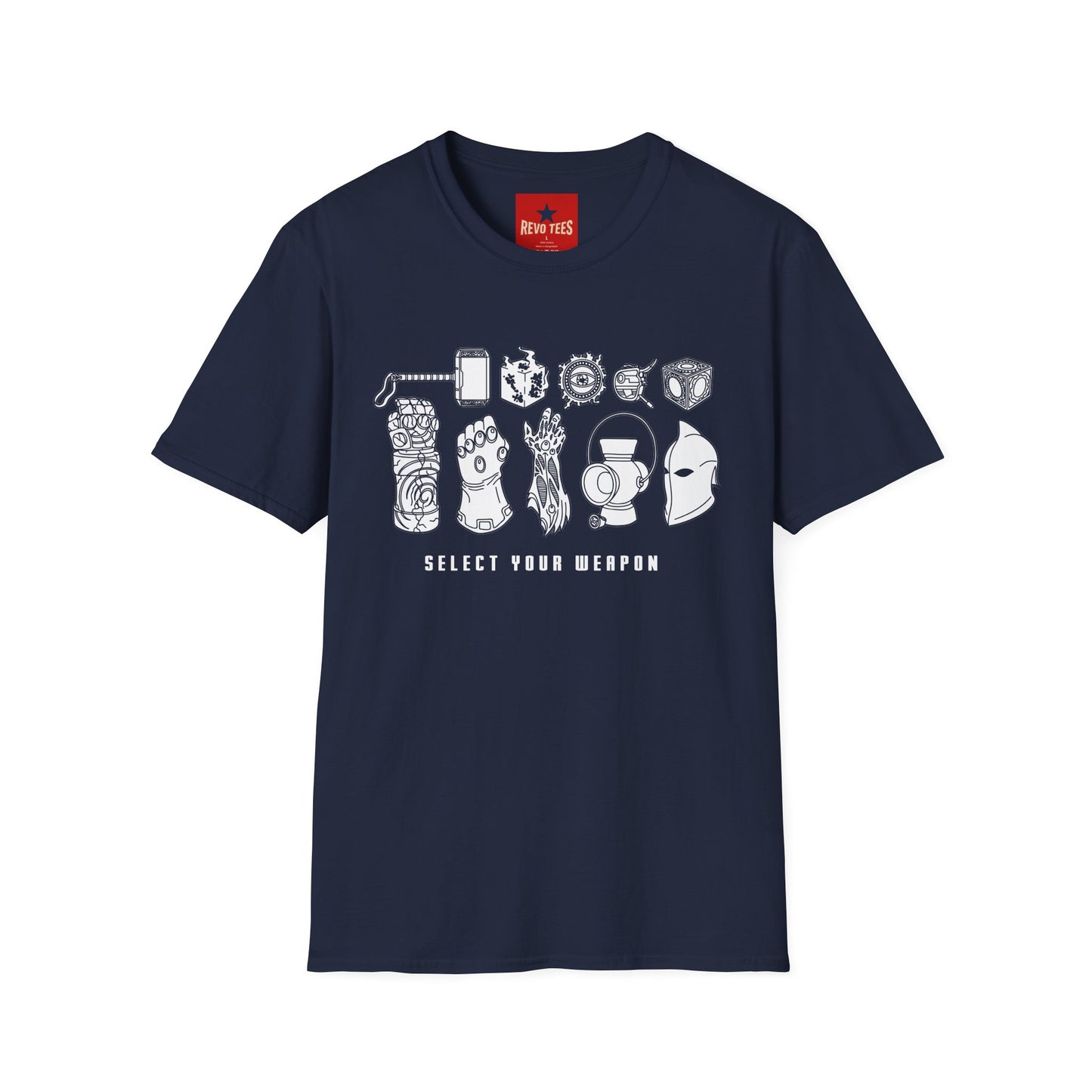 Graphic T-Shirt — "Select Your Weapon" Gamer/Pop Culture Icons Tee