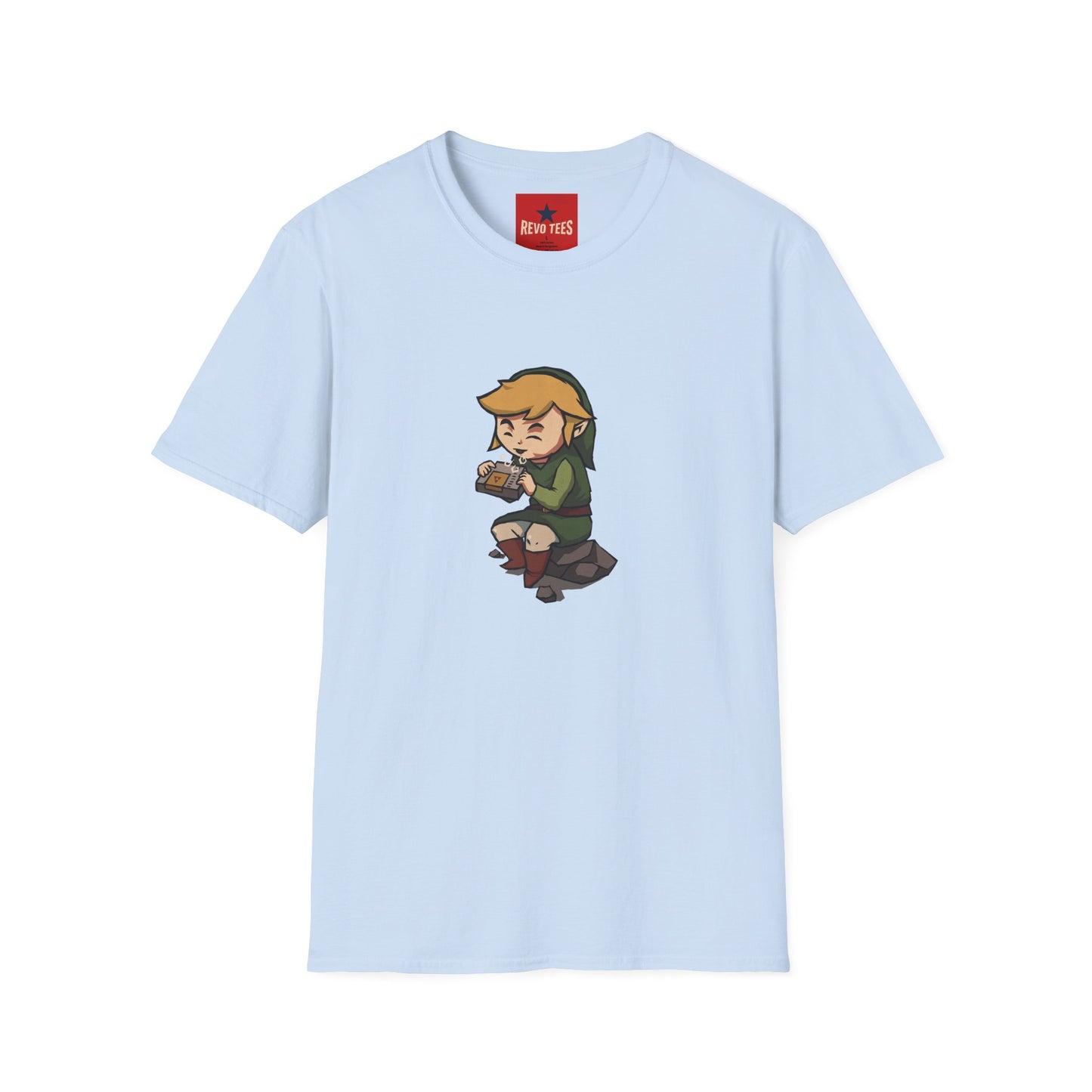 Link-Inspired Gamer Tee — Cute Chibi Hero Playing Handheld Console