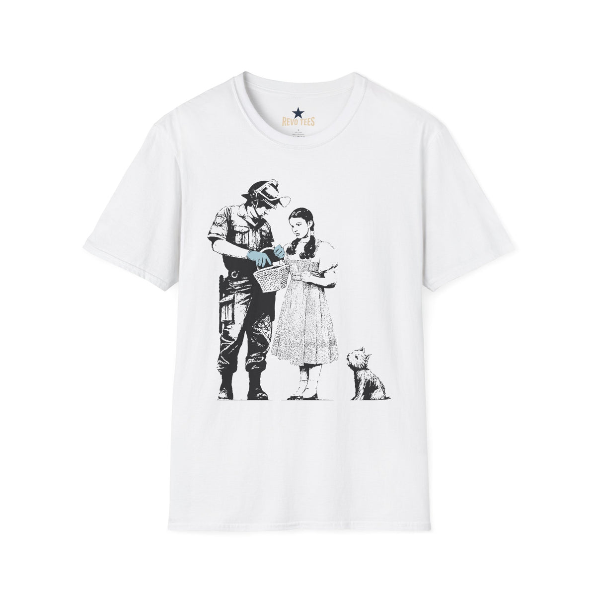 Revotees Banksy Police Officer and Girl Stencil Art Banksy Style T-Shirt - alternate view 2