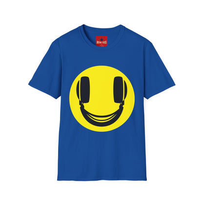Smiley Face Headphones T-Shirt — Retro Music Lover Graphic Tee