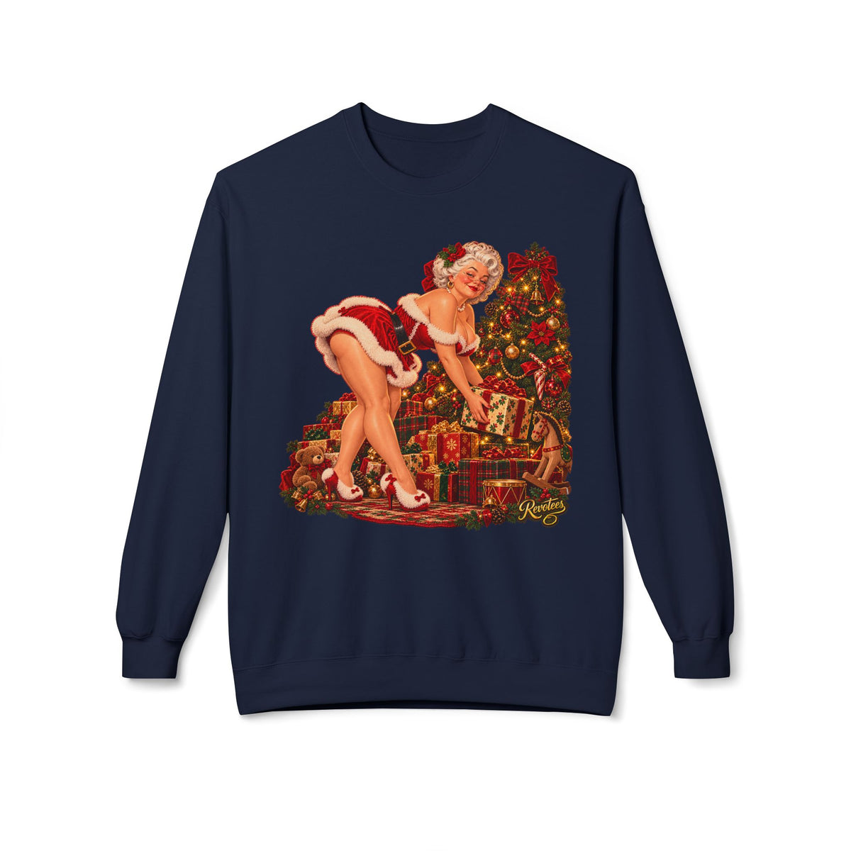 REVOTEES Bend over and give a present - Vintage Pin-Up Christmas Sweatshirt