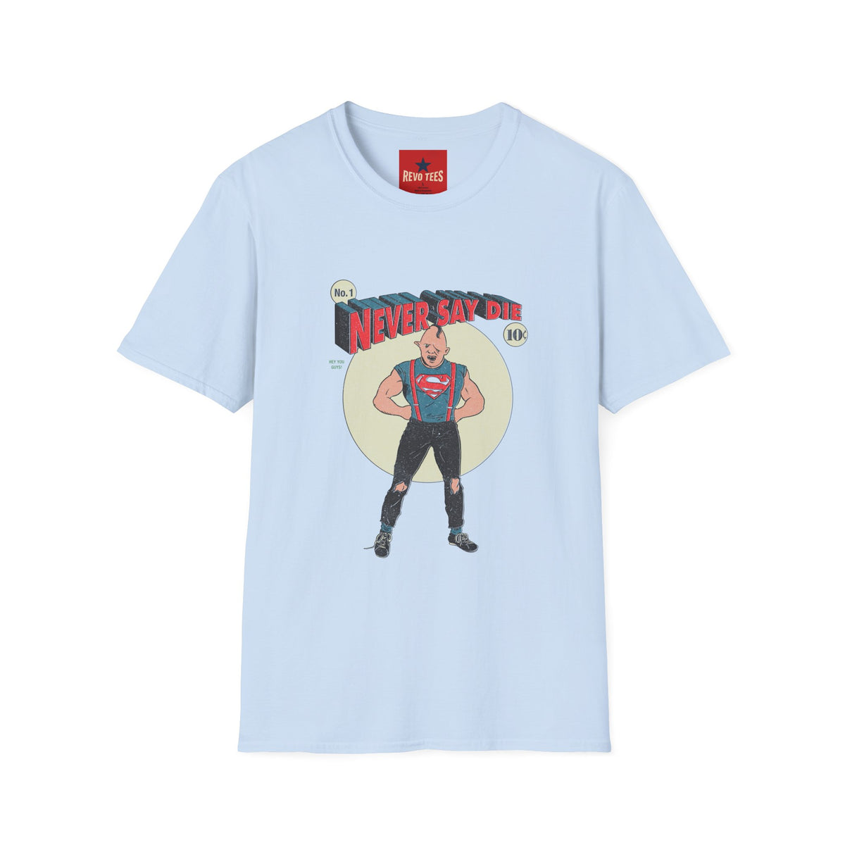 Revotees Never Say Die Retro Strongman Graphic T-Shirt - alternate view 9