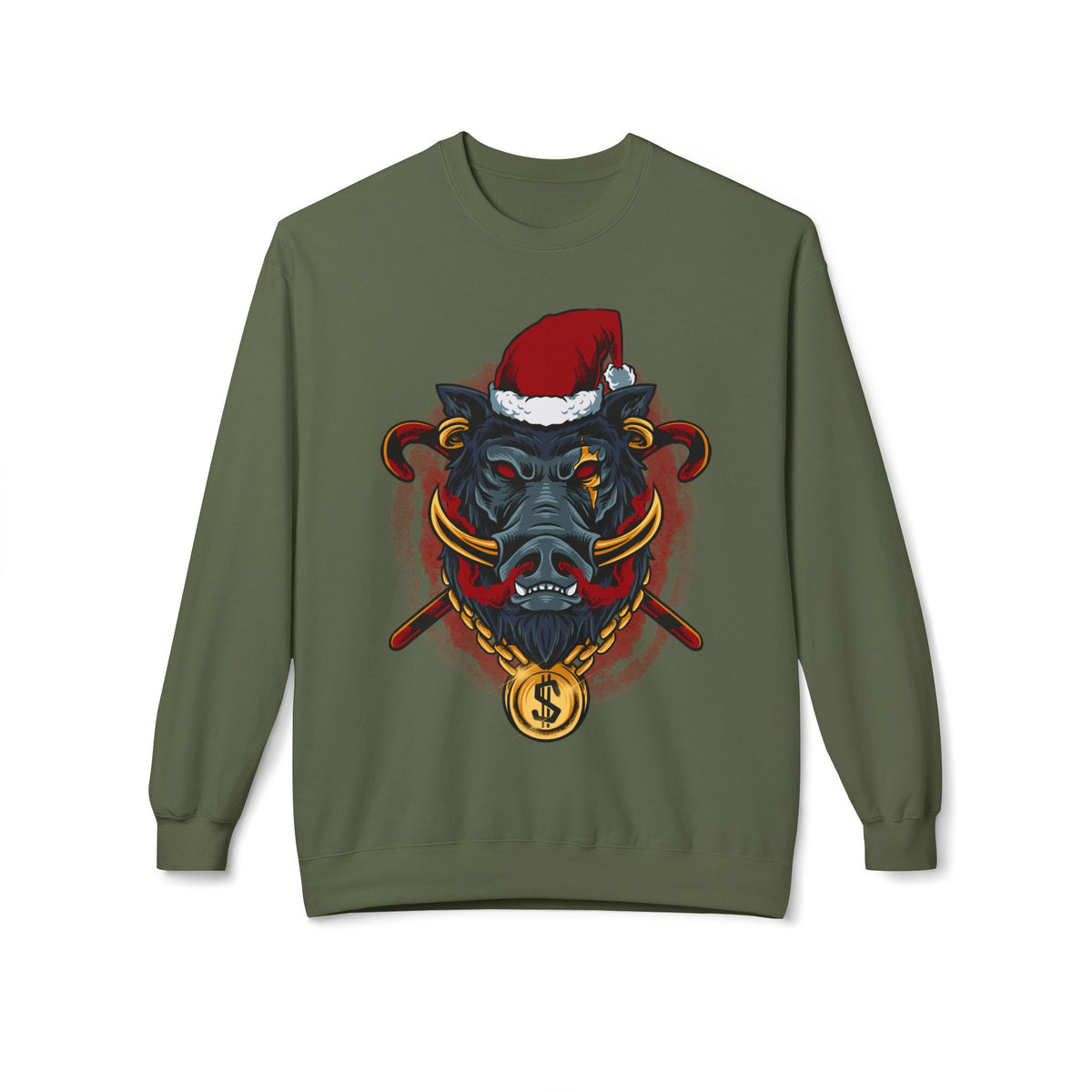 Boar Head Santa — Ugly Holiday Crewneck Sweater