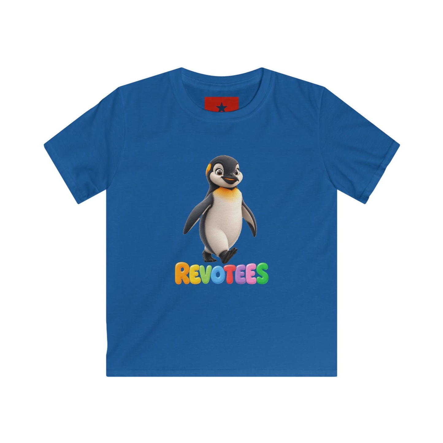 Kids Tee — Cute Pebble Penguin “REVOTEES” Colorful Logo