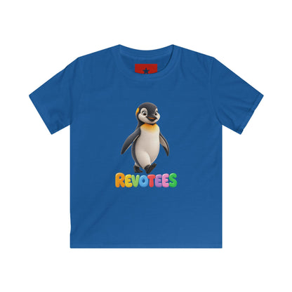 Kids Tee — Cute Pebble Penguin “REVOTEES” Colorful Logo