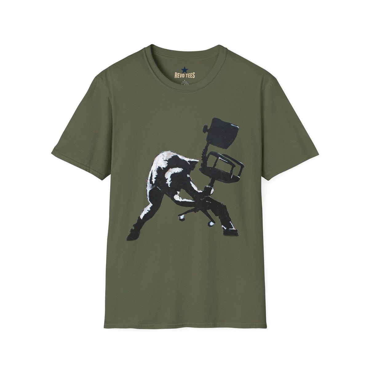 Revotees Banksy Black Cat Tossing Office Chair Graphic T-Shirt - alternate view 4