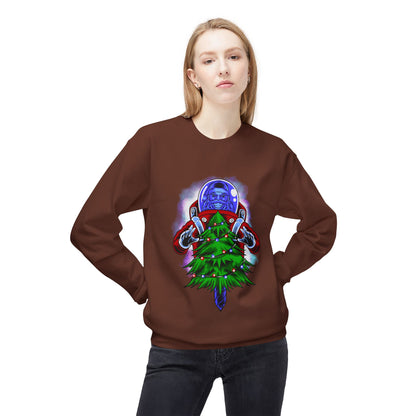Astronaut Santa Pouncing on a Christmas Tree Crewneck Sweatshirt