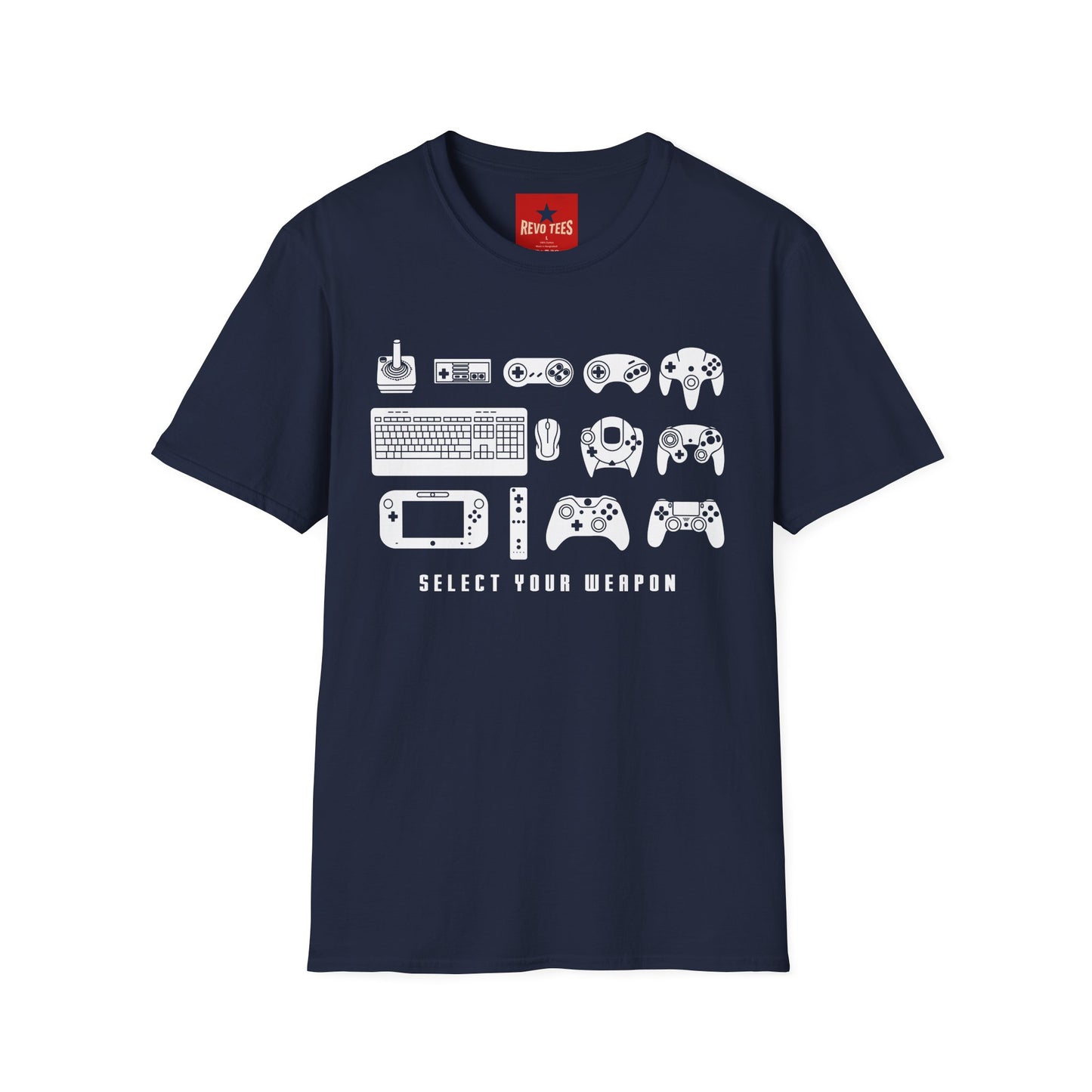 Gaming Controllers T-Shirt — "Select Your Weapon" Retro Console Gamer Tee