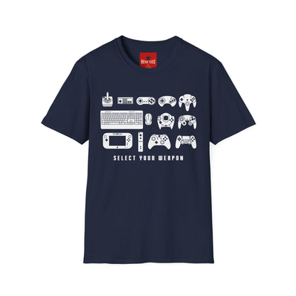 Gaming Controllers T-Shirt — "Select Your Weapon" Retro Console Gamer Tee