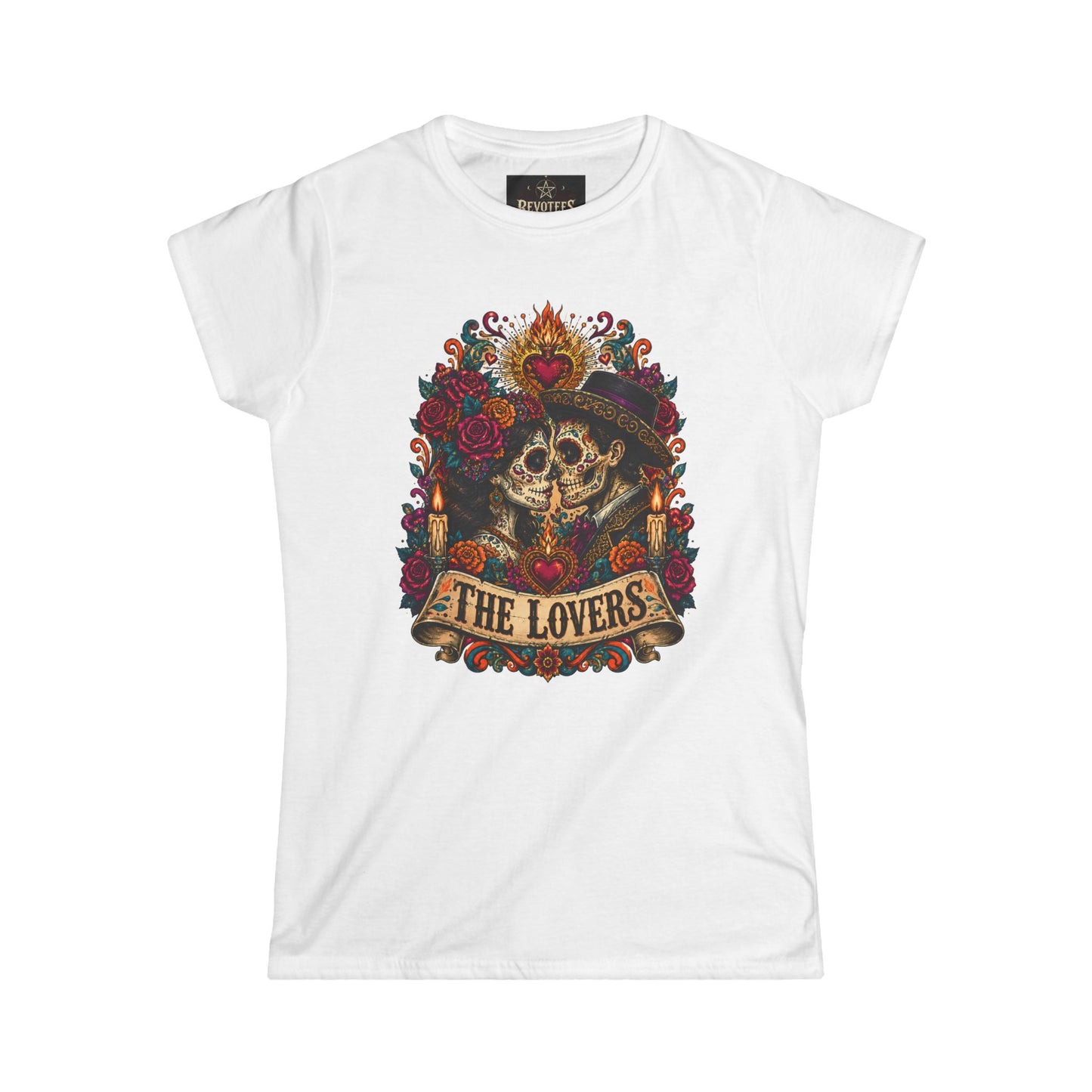 The Lovers Tarot Skull Tee — Romantic Day of the Dead Graphic Shirt