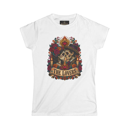 The Lovers Tarot Skull Tee — Romantic Day of the Dead Graphic Shirt