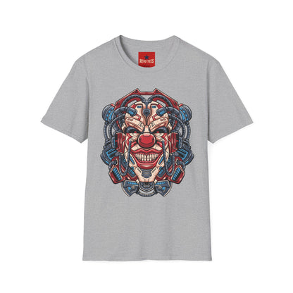 Mechanical Clown T-Shirt — Cyberpunk Robotic Mask Graphic Tee