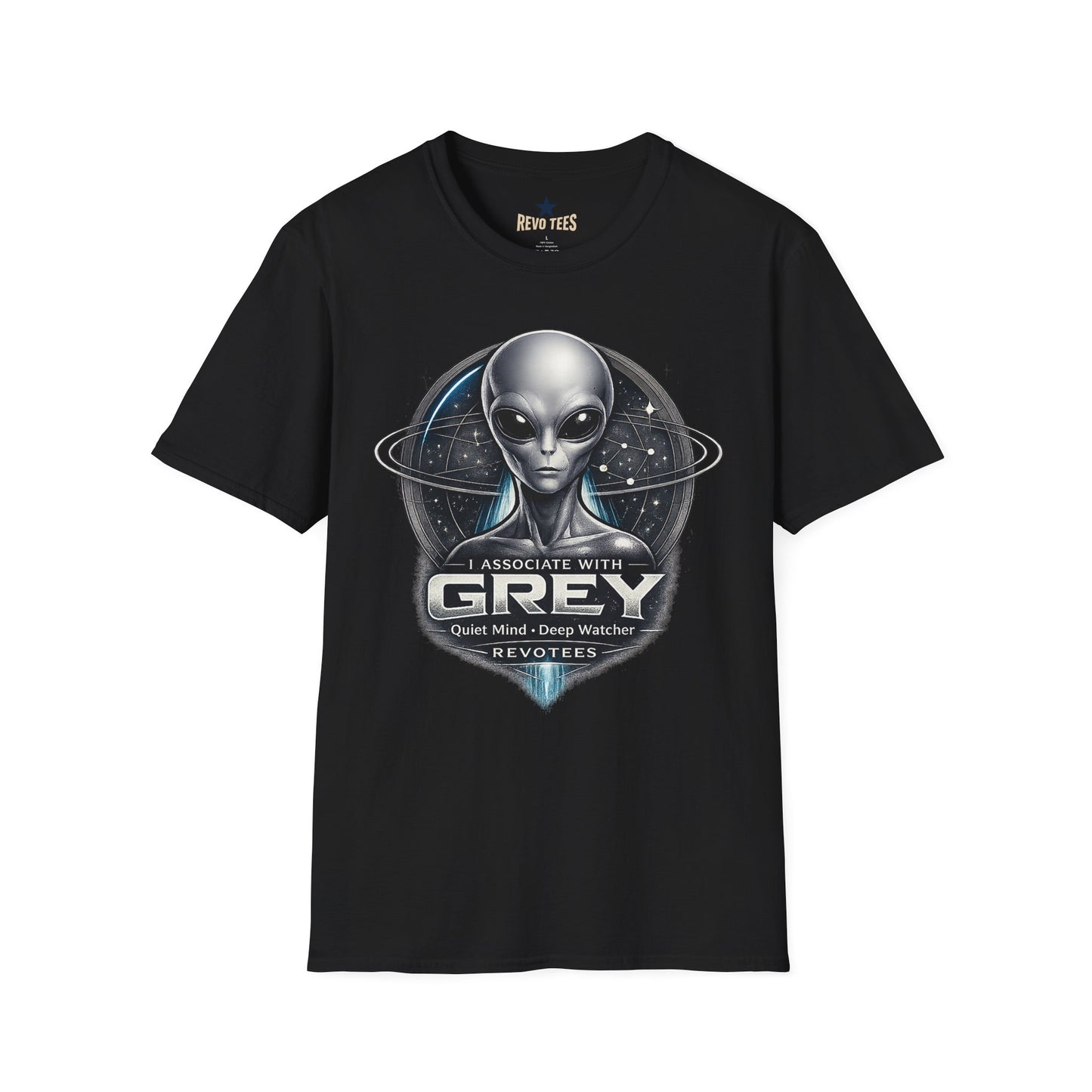REVOTEES Alien Grey T-Shirt — Retro Sci‑Fi Extraterrestrial Graphic Tee