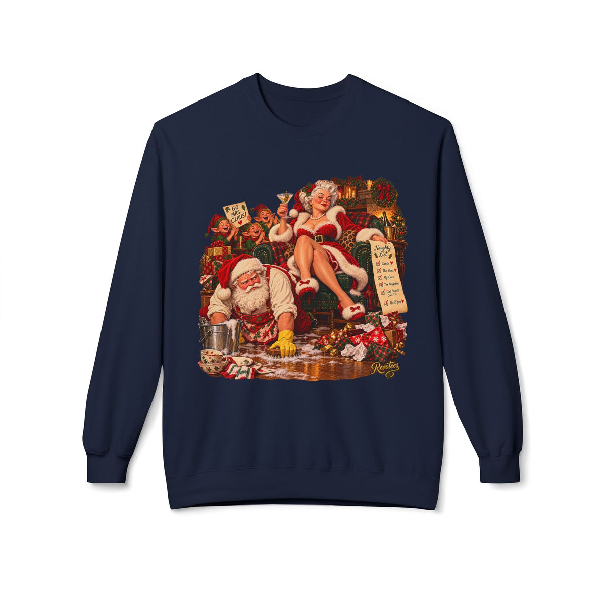 REVOTEES Vintage Santa Pin-Up Christmas Crewneck Sweatshirt