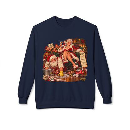 REVOTEES Vintage Santa Pin-Up Christmas Crewneck Sweatshirt