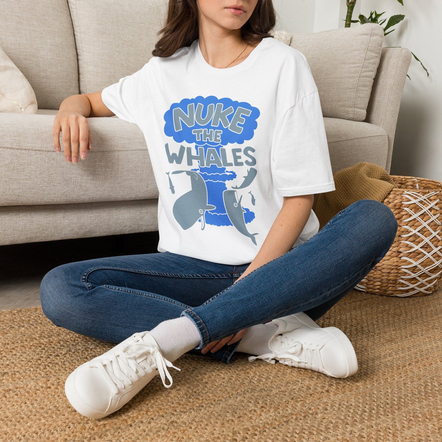 T-Shirt — 'Nuke the Whales' Satirical Graphic Tee (Funny Retro Ocean Design)