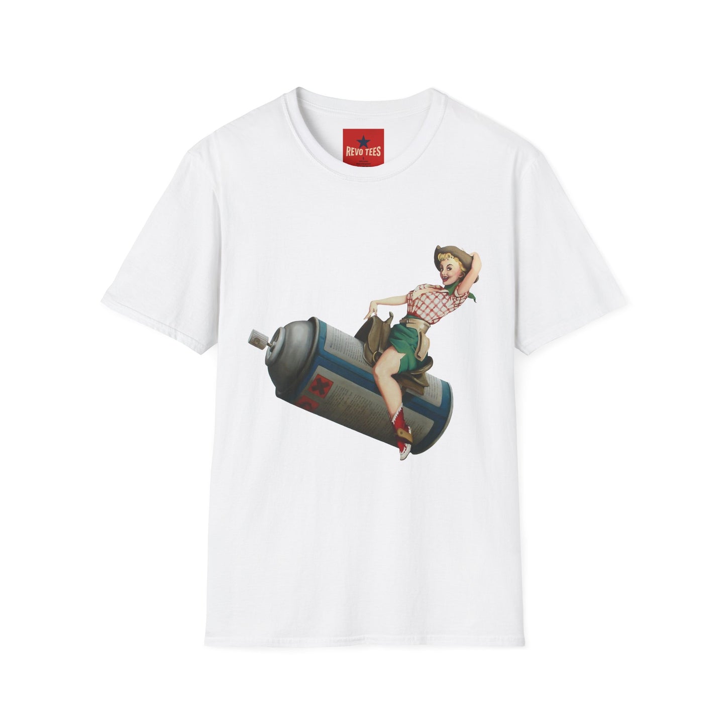 Banksy Pin-Up Cowgirl T-Shirt — Retro Pinup Girl Riding Soda Can Vintage Tee