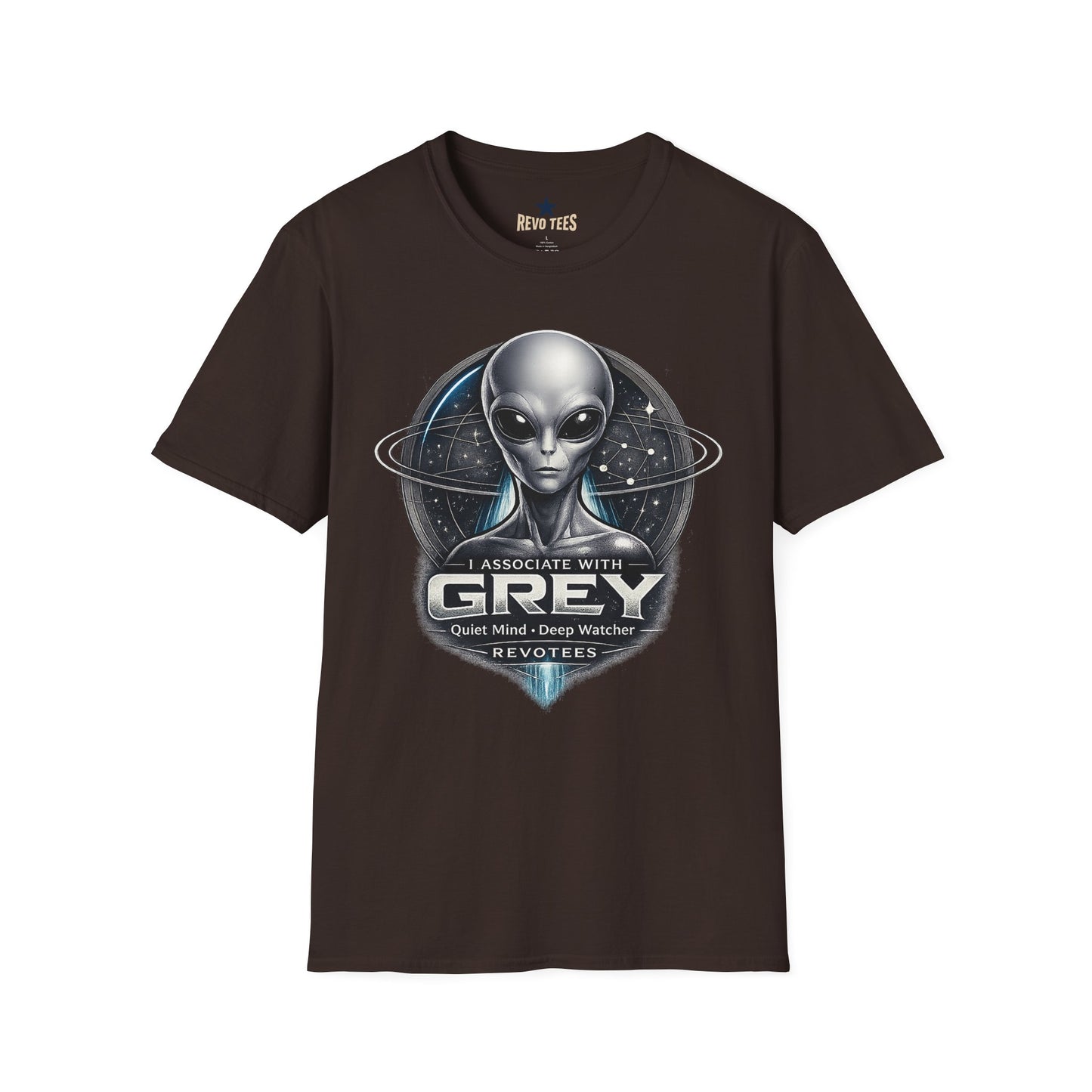 REVOTEES Alien Grey T-Shirt — Retro Sci‑Fi Extraterrestrial Graphic Tee