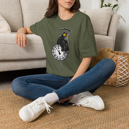 Banksy T‑Shirt — Grim Reaper Clock Graphic Tee (Smiley Mask)