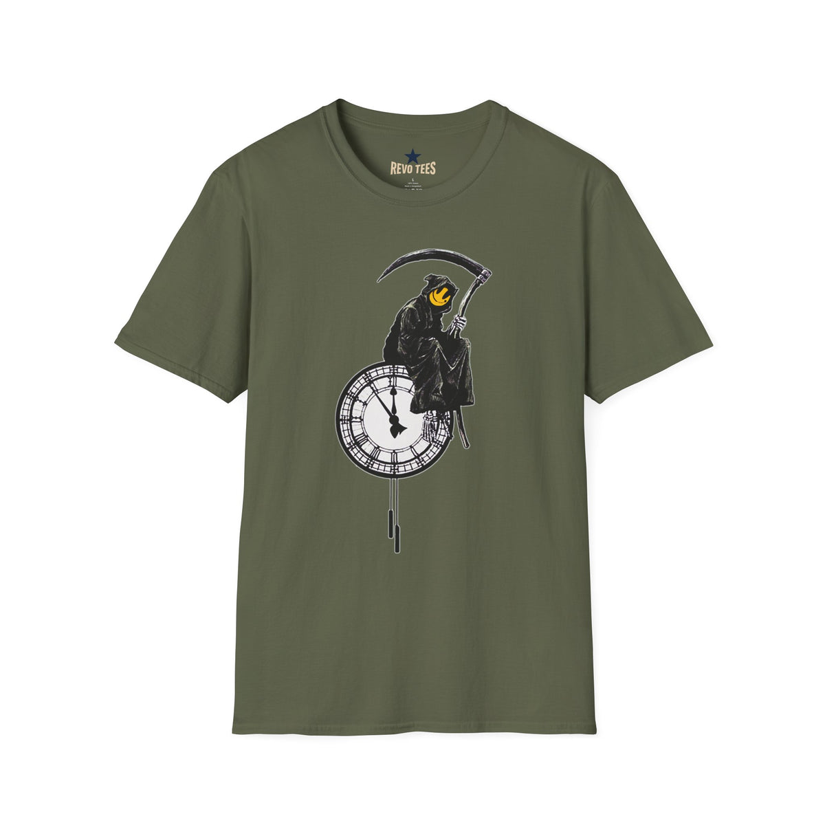 Revotees Banksy Grim Reaper Clock Graphic Smiley Mask T-Shirt - alternate view 5