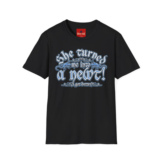 T-Shirt — “She Turned Me Into a Newt!” Vintage Witchy Graphic Tee