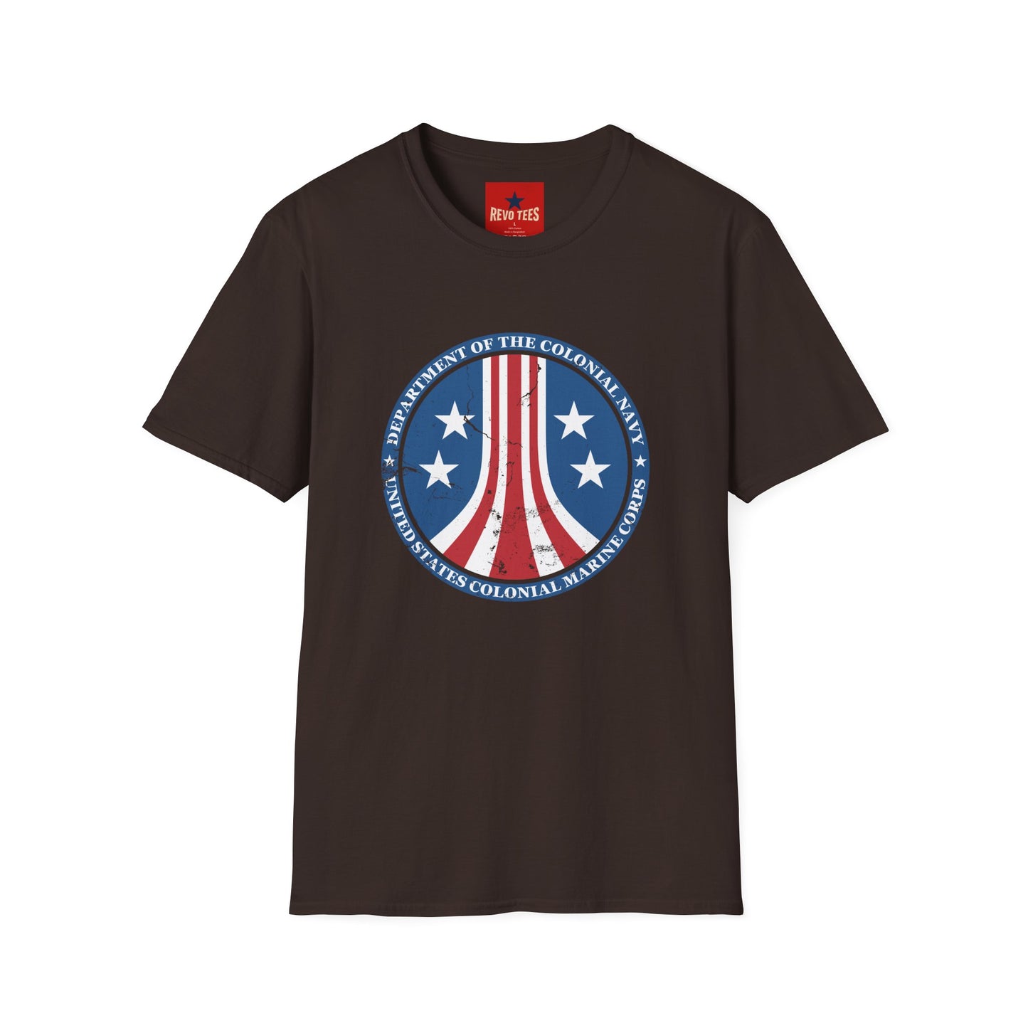 Colonial Navy Vintage Seal T‑Shirt — Patriotic Stars & Stripes Graphic