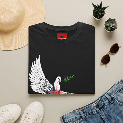 Banksy's Dove of Peace T‑Shirt — Flying Dove with Olive Branch & Earth Heart Graphic