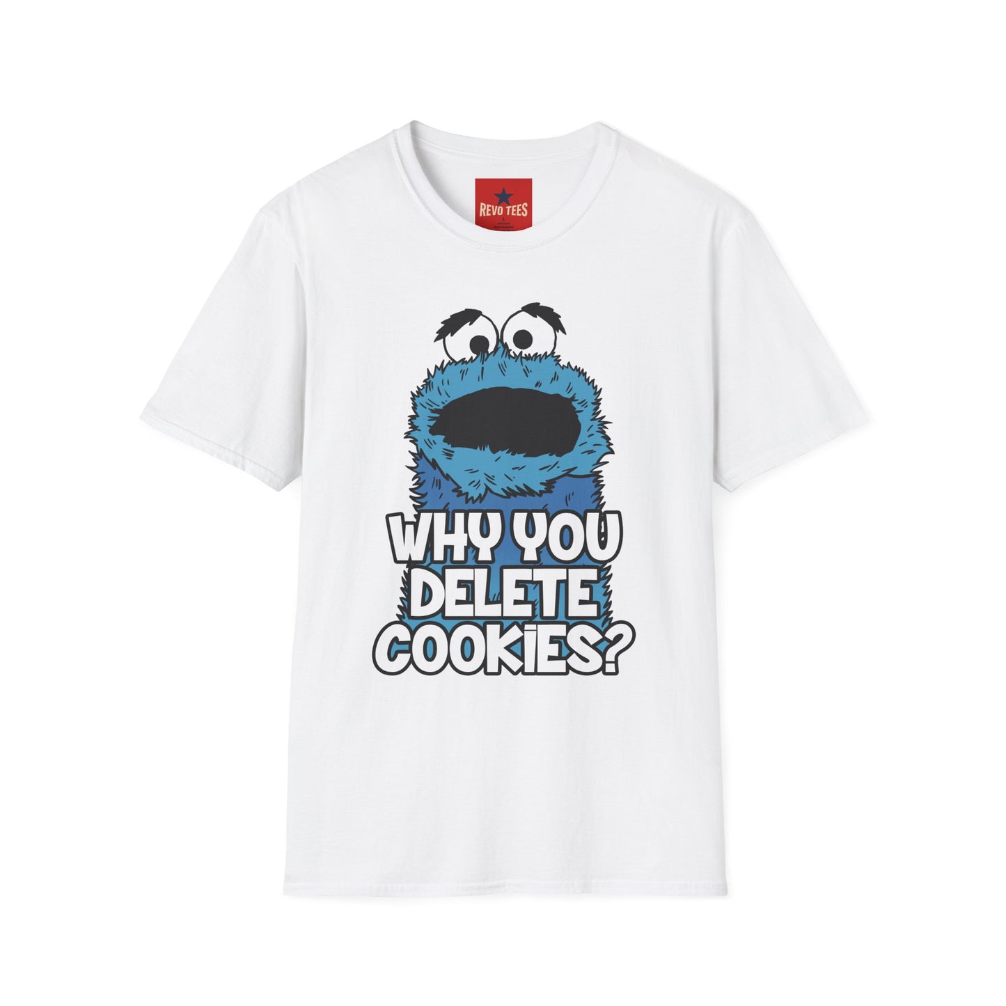 Cookie Monster "Why You Delete Cookies?" T-Shirt — Funny Retro Kids TV Graphic Tee