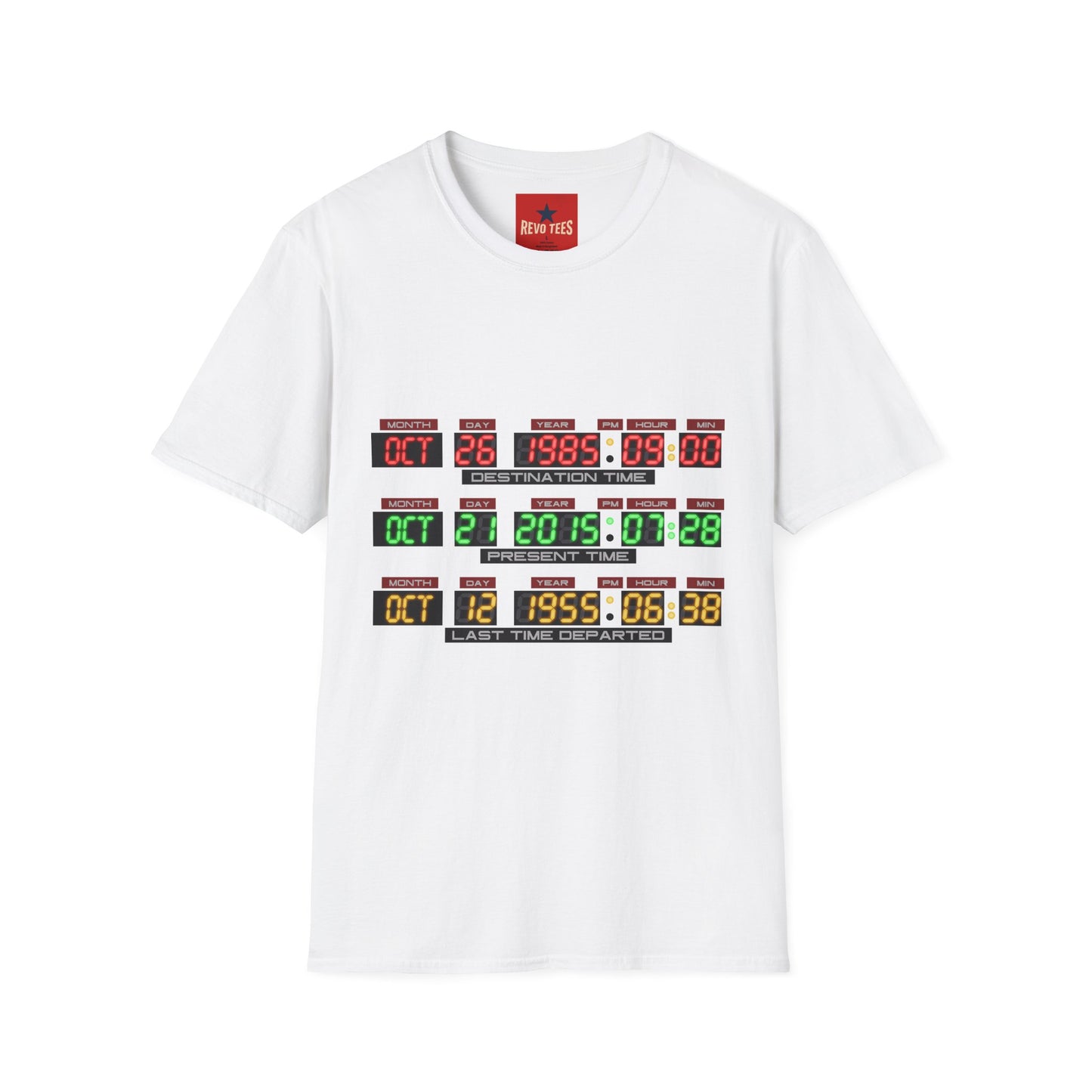 T‑Shirt — Back to the Future Time Display Graphic (Oct 26 1985 / Oct 21 2015)