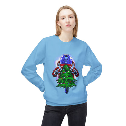 Astronaut Santa Pouncing on a Christmas Tree Crewneck Sweatshirt
