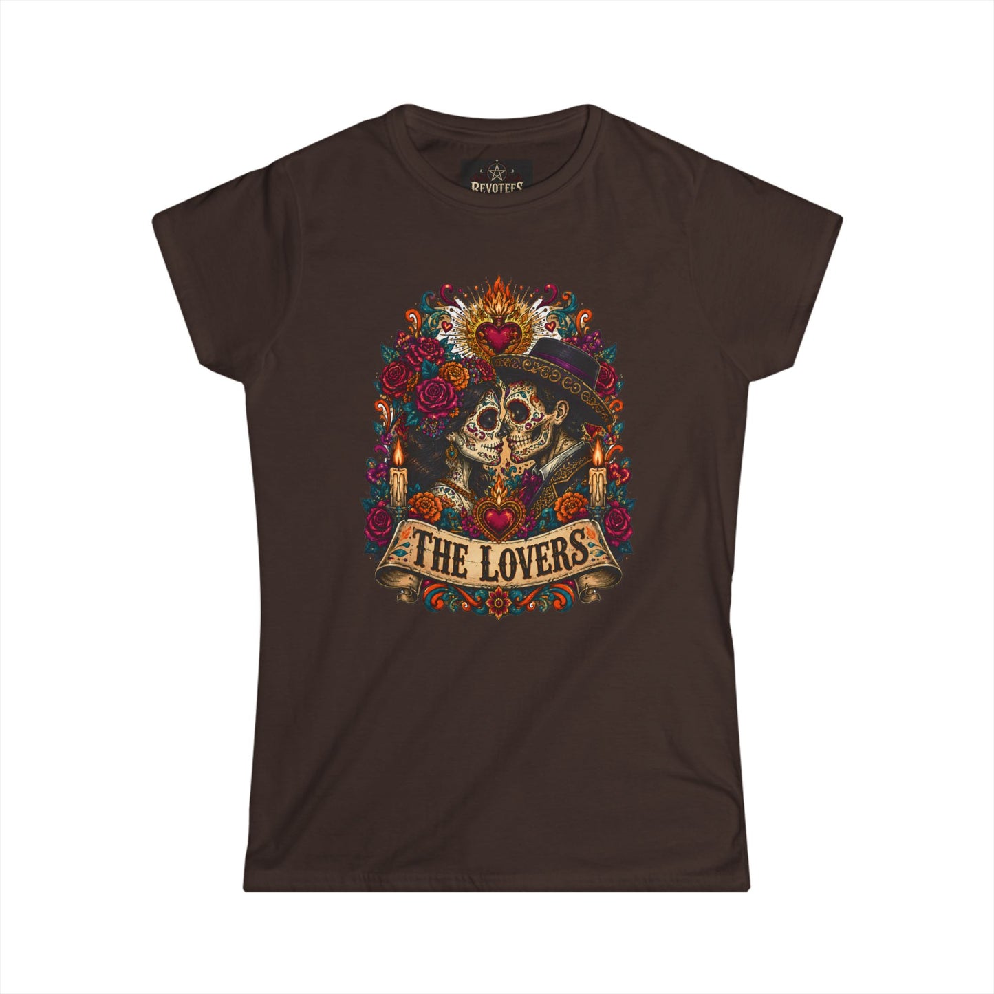 The Lovers Tarot Skull Tee — Romantic Day of the Dead Graphic Shirt