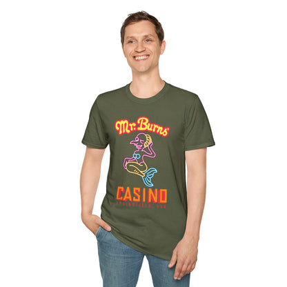 Mr. Burns Casino T-Shirt — Retro Neon Mermaid Resort Tee