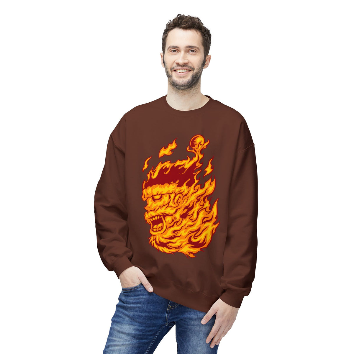 Flaming Santa Skull Redneck - I mean Crewneck Sweatshirt