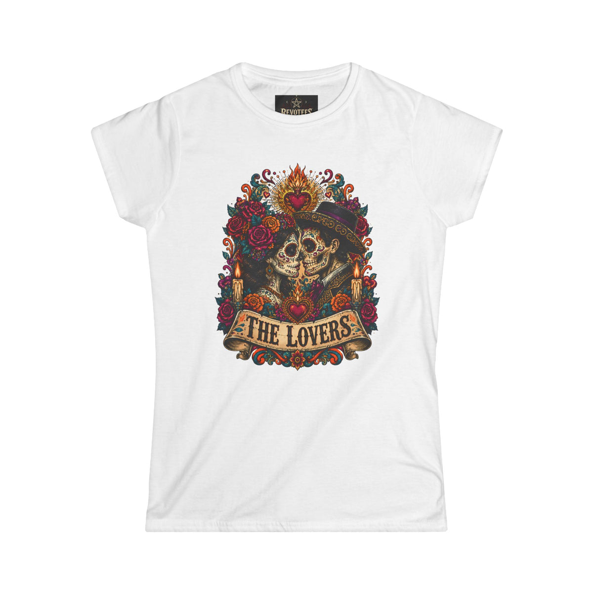Revotees The Lovers Tarot Skull Romantic Day of the Dead Graphic Shirt T-Shirt - alternate view 3