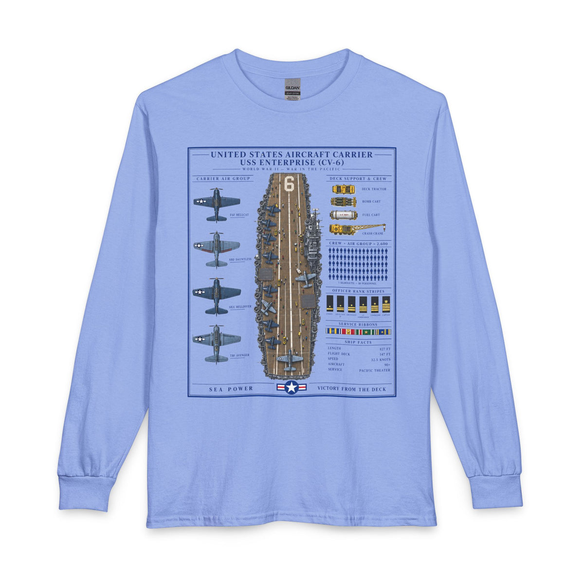USS Enterprise Aircraft Carrier (CV-6) Blueprint Long Sleeve T-Shirt