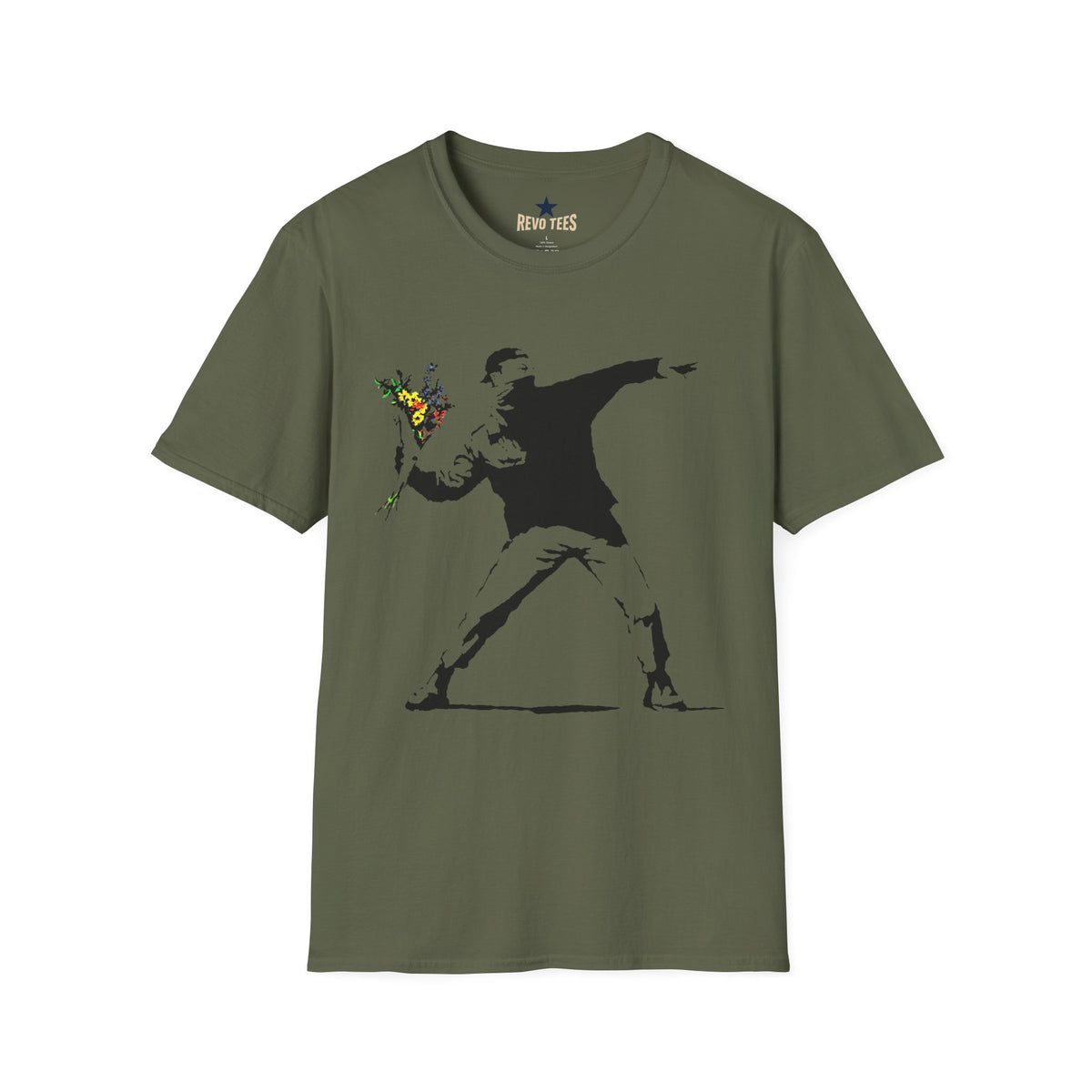 Revotees Banksy Style Flower Bomber Street Art Protest Graphic T-Shirt - alternate view 4