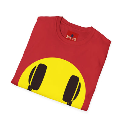Smiley Face Headphones T-Shirt — Retro Music Lover Graphic Tee