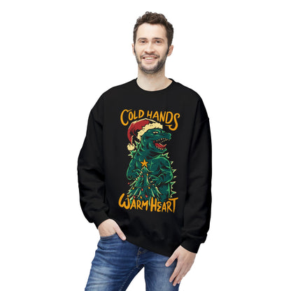 Christmas Godzilla - "Cold Hands Warm Heart" Holiday Crewneck Sweatshirt