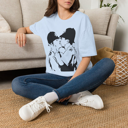 Banksy - Kissing Policemen Graphic T‑Shirt — Vintage Stencil Couple Print