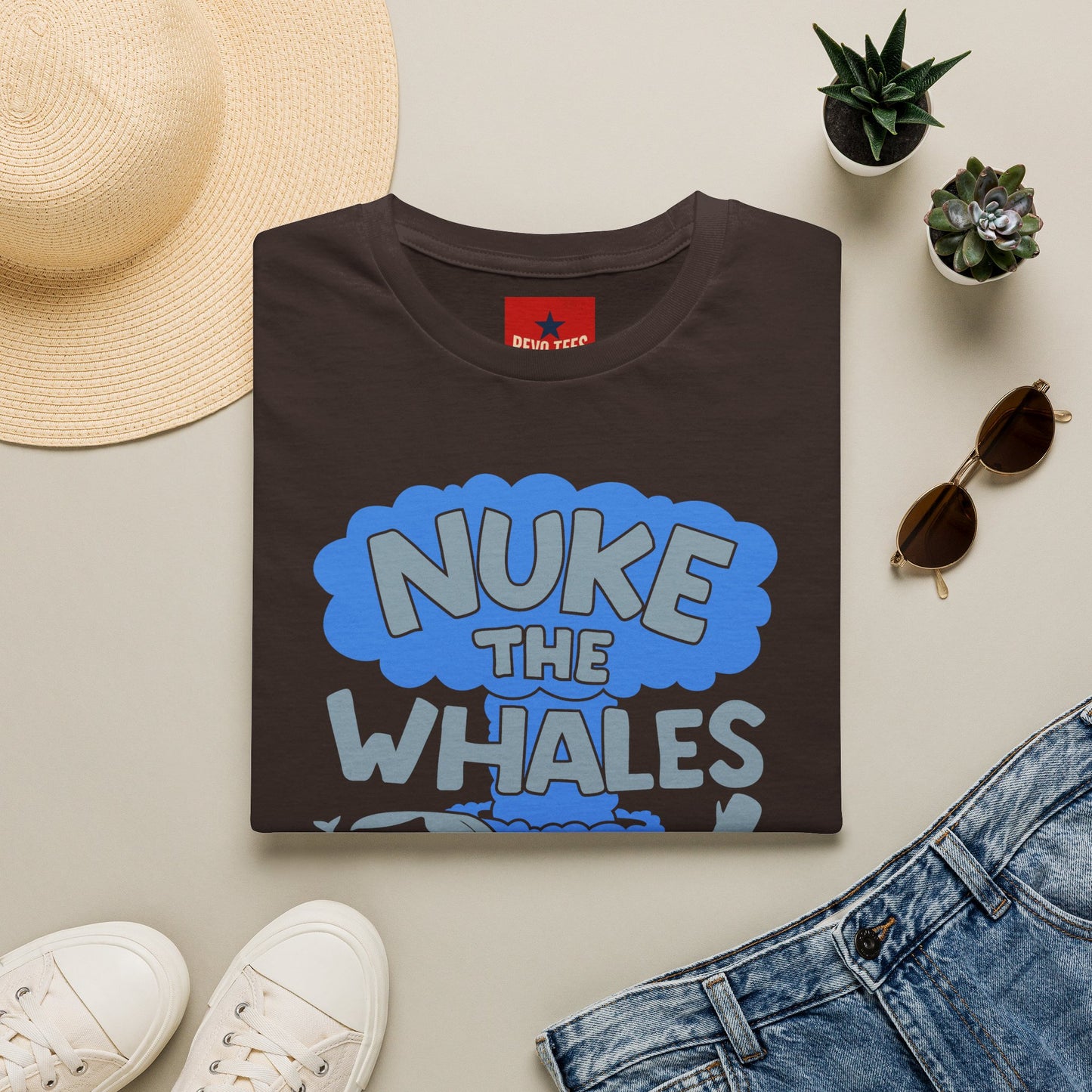 T-Shirt — 'Nuke the Whales' Satirical Graphic Tee (Funny Retro Ocean Design)